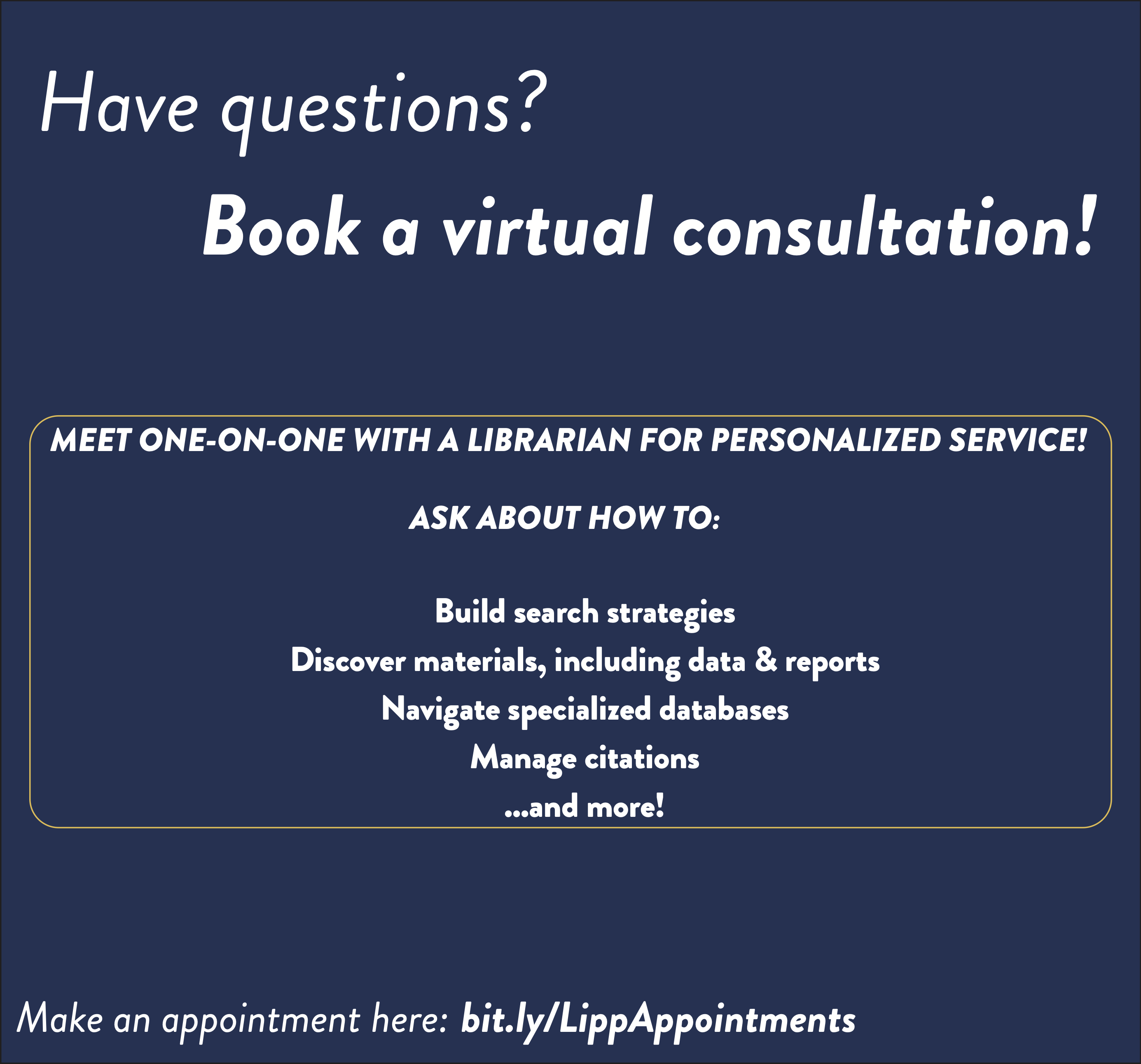 Book a virtual consultation with a Lippincott Librarian