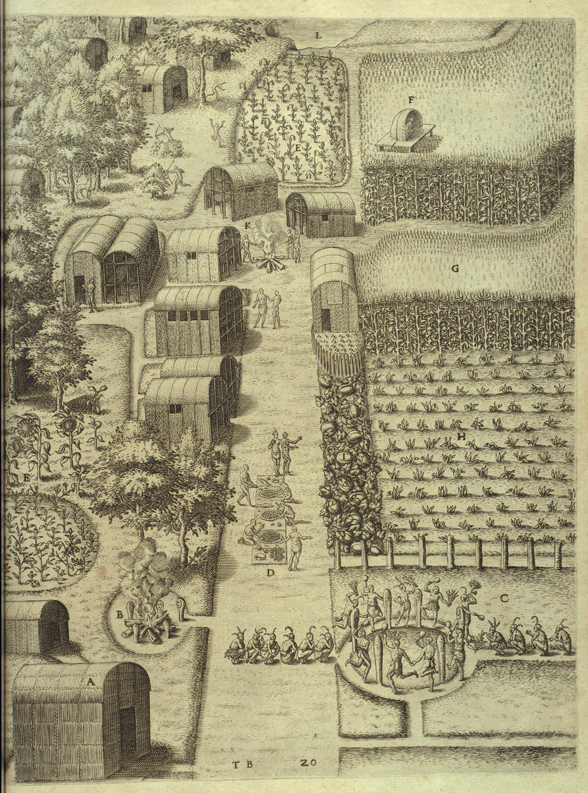 Town of Secota, from Thomas Harriot, Briefe and true report of the new found land of Virginia (De Bry 1590), Dechert Collection