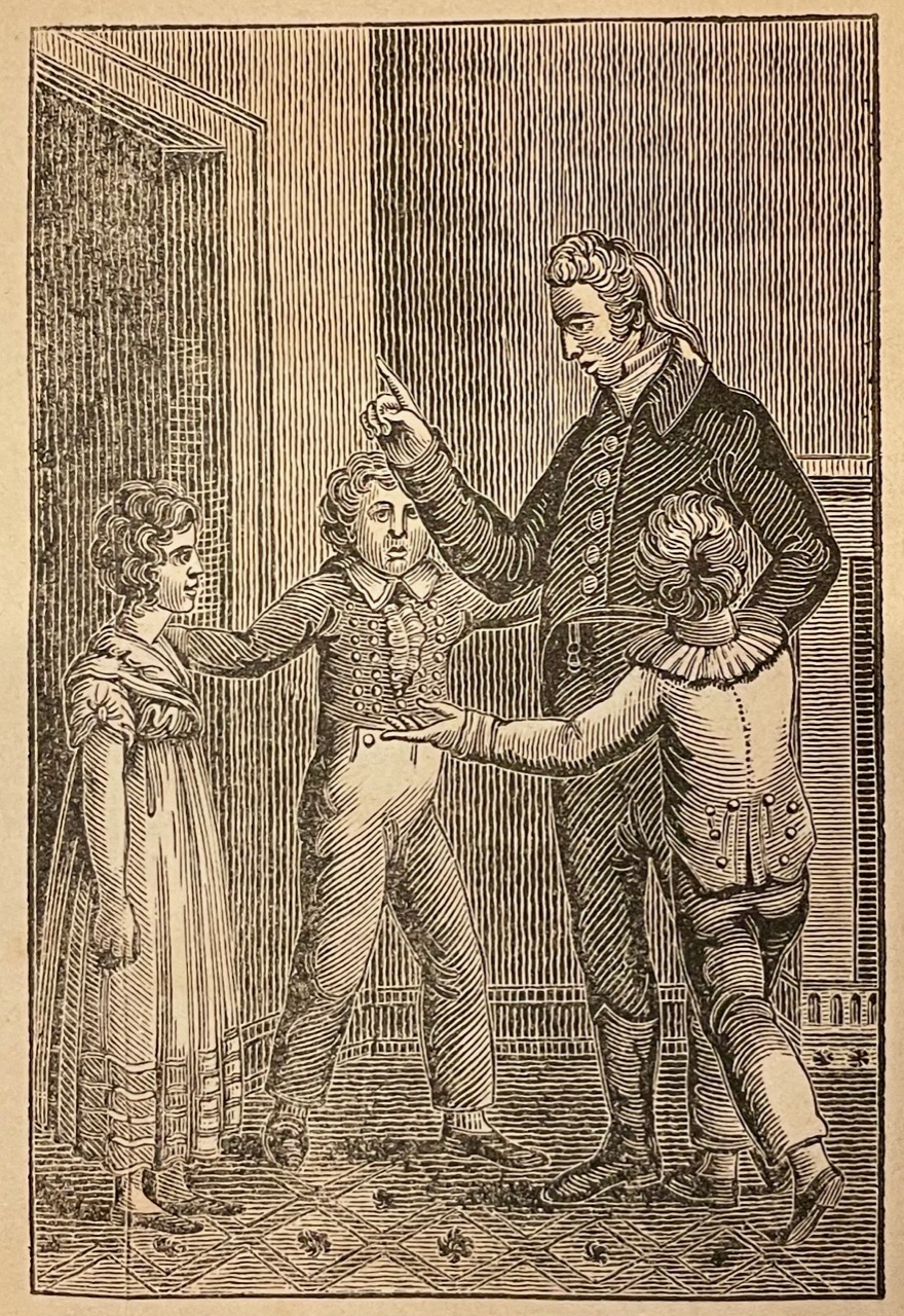 Image of father instructing children, frontispiece to Charles Atmore, Serious Advice from a Father to His Children (Philadelphia, 1819)
