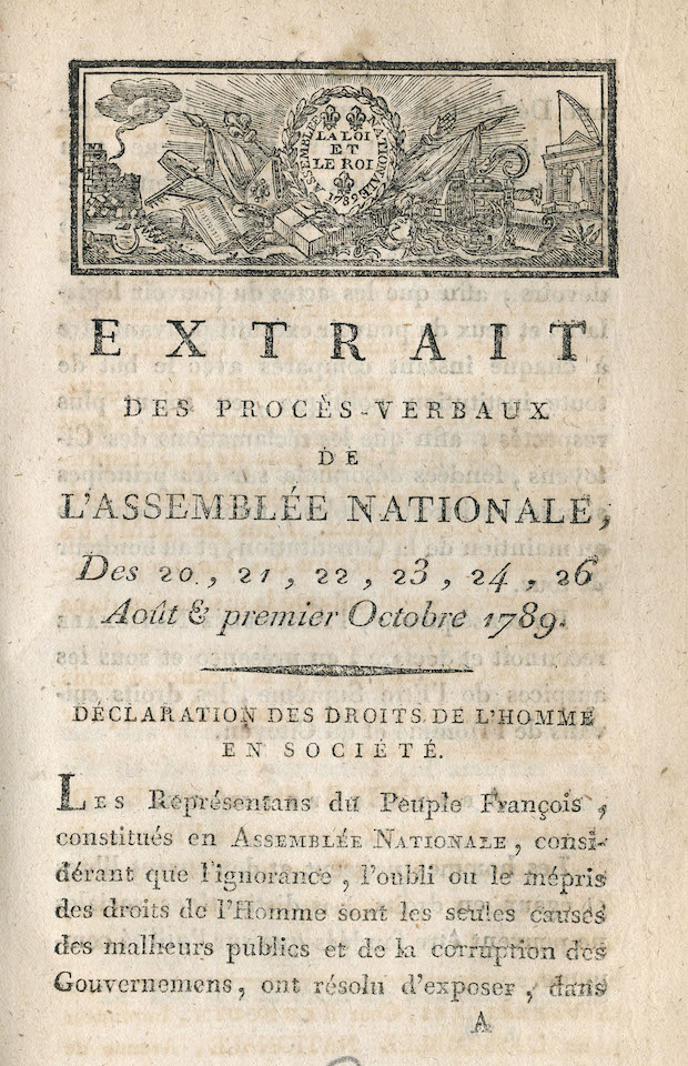 1789 printed copy of the Declaration des Droits de l'Homme et du Citoyen