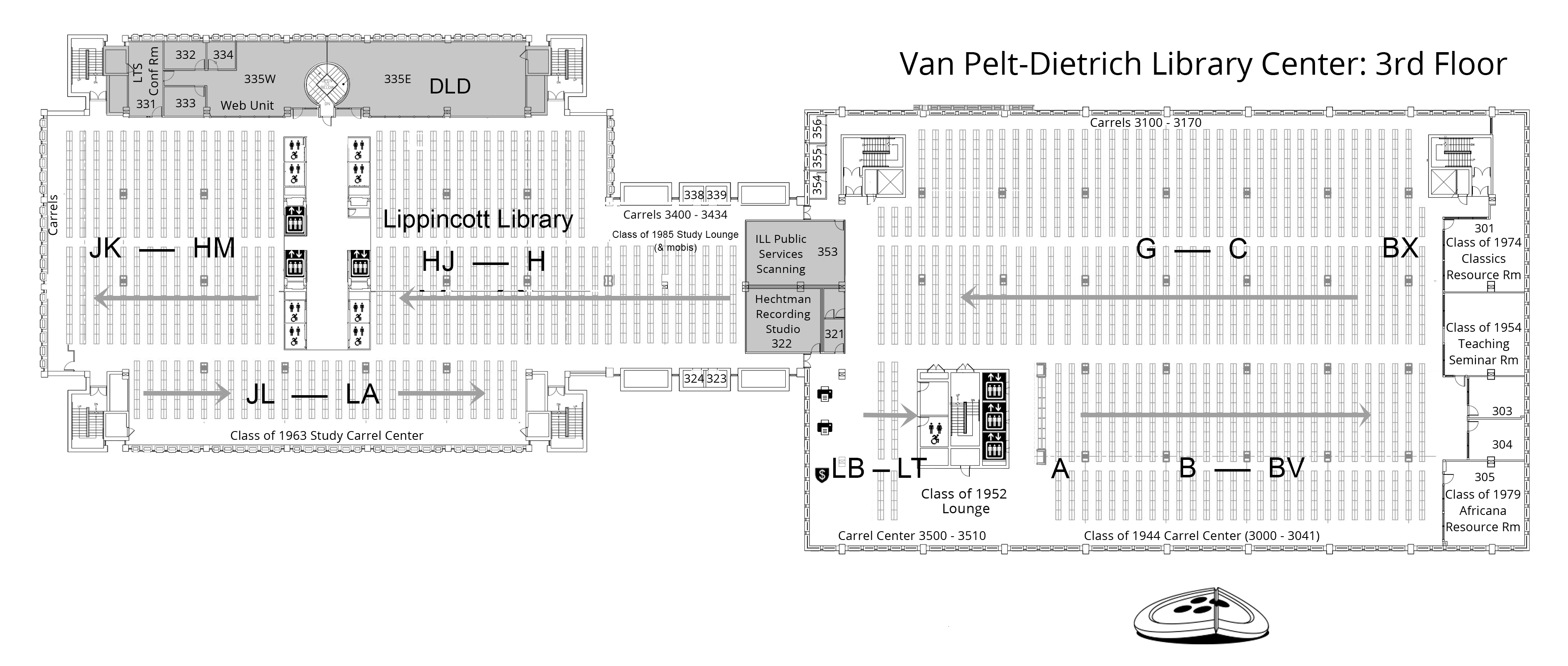 Van Pelt-Dietrich Library Center, third floor plan