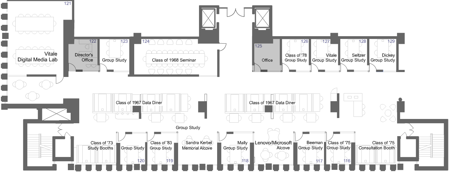 Van Pelt-Dietrich Library Center, first west, Weigle Information Commons floor plan