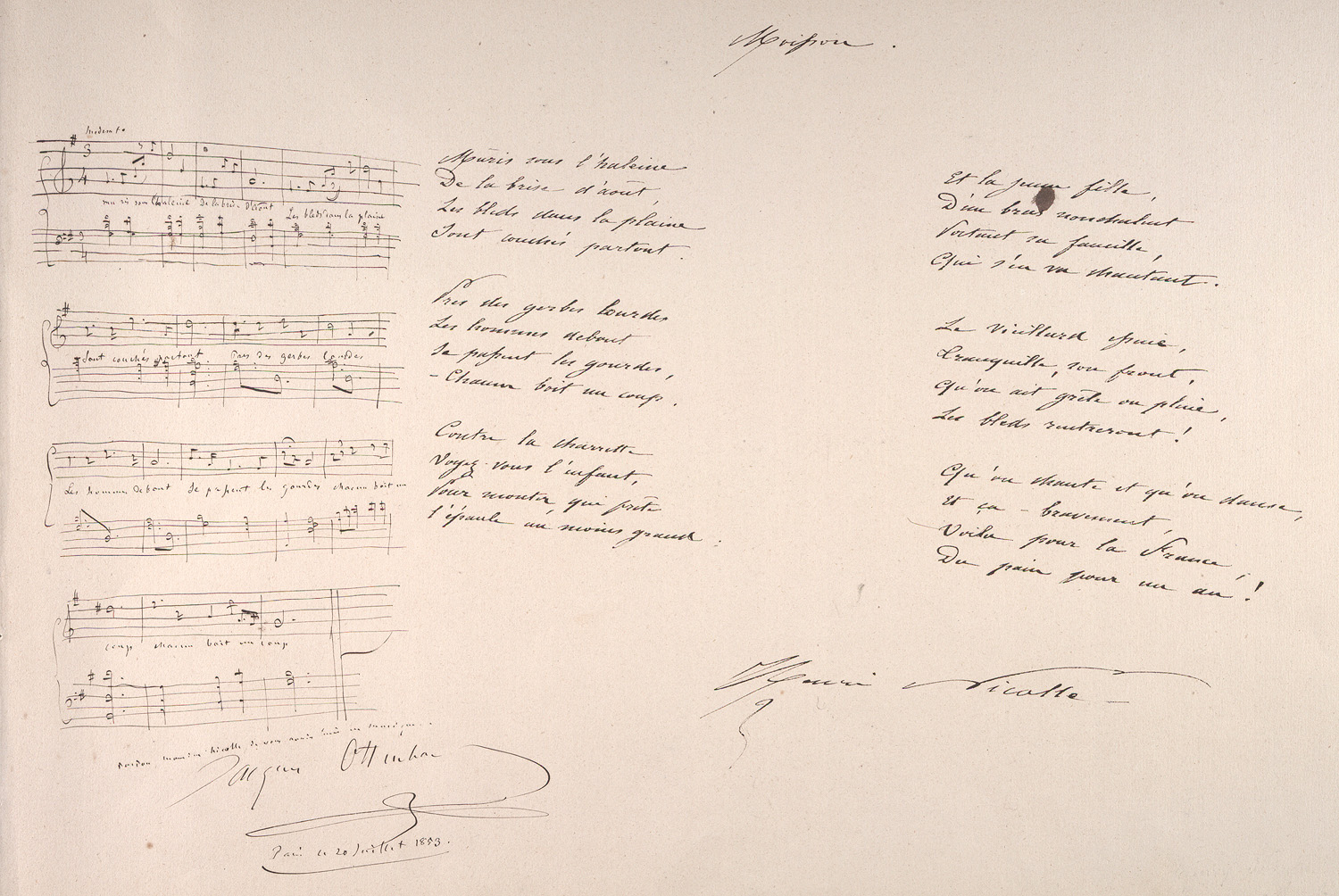  Poem by Henri Nicolle; set by Jacques Offenbach