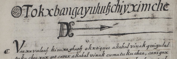 Detail from manuscript written in the Cakchikel language.