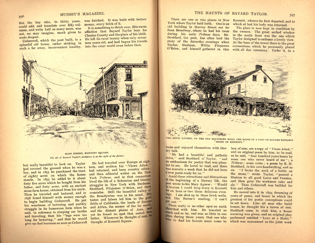 magazine interior featuring illustrations of a main street and house