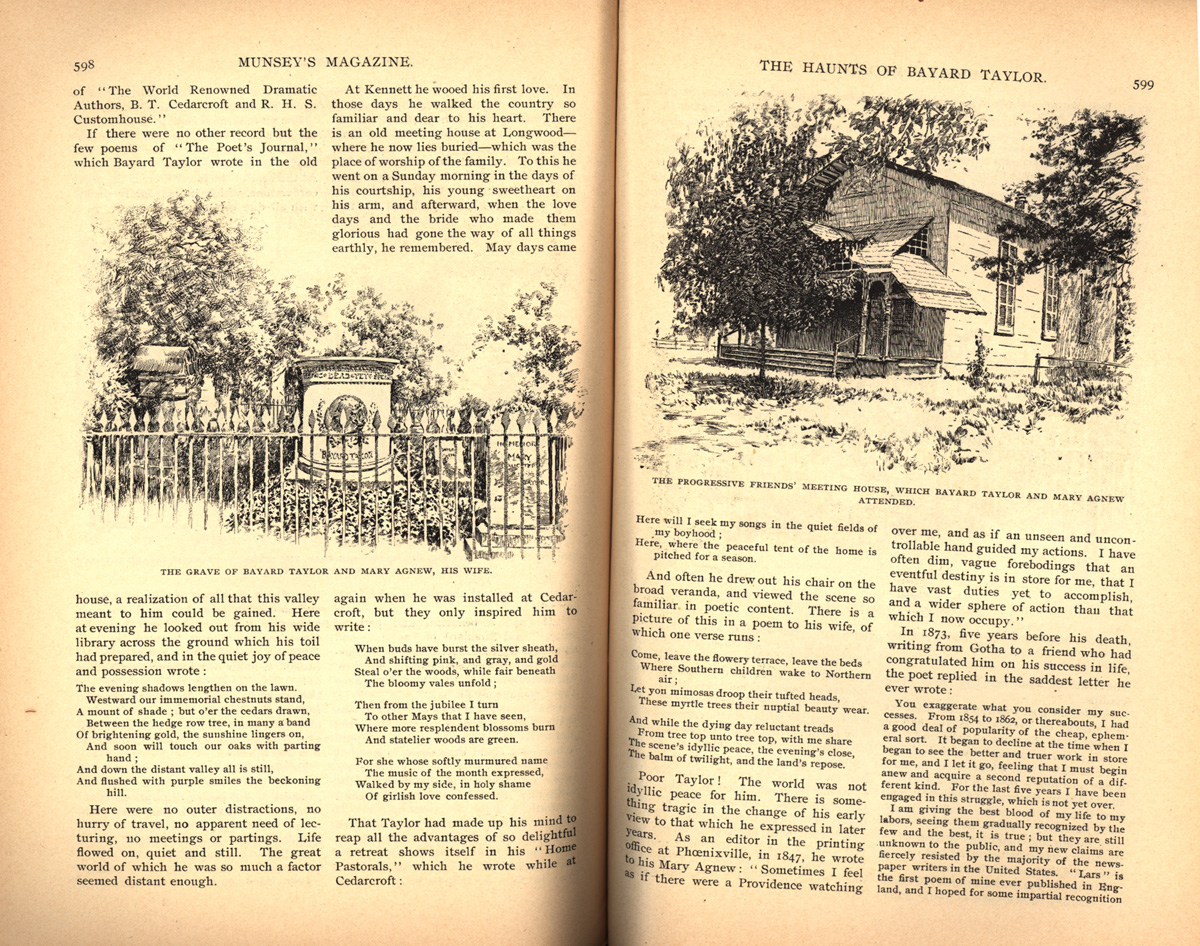 magazine interior featuring illustrations of a graveyard and a house