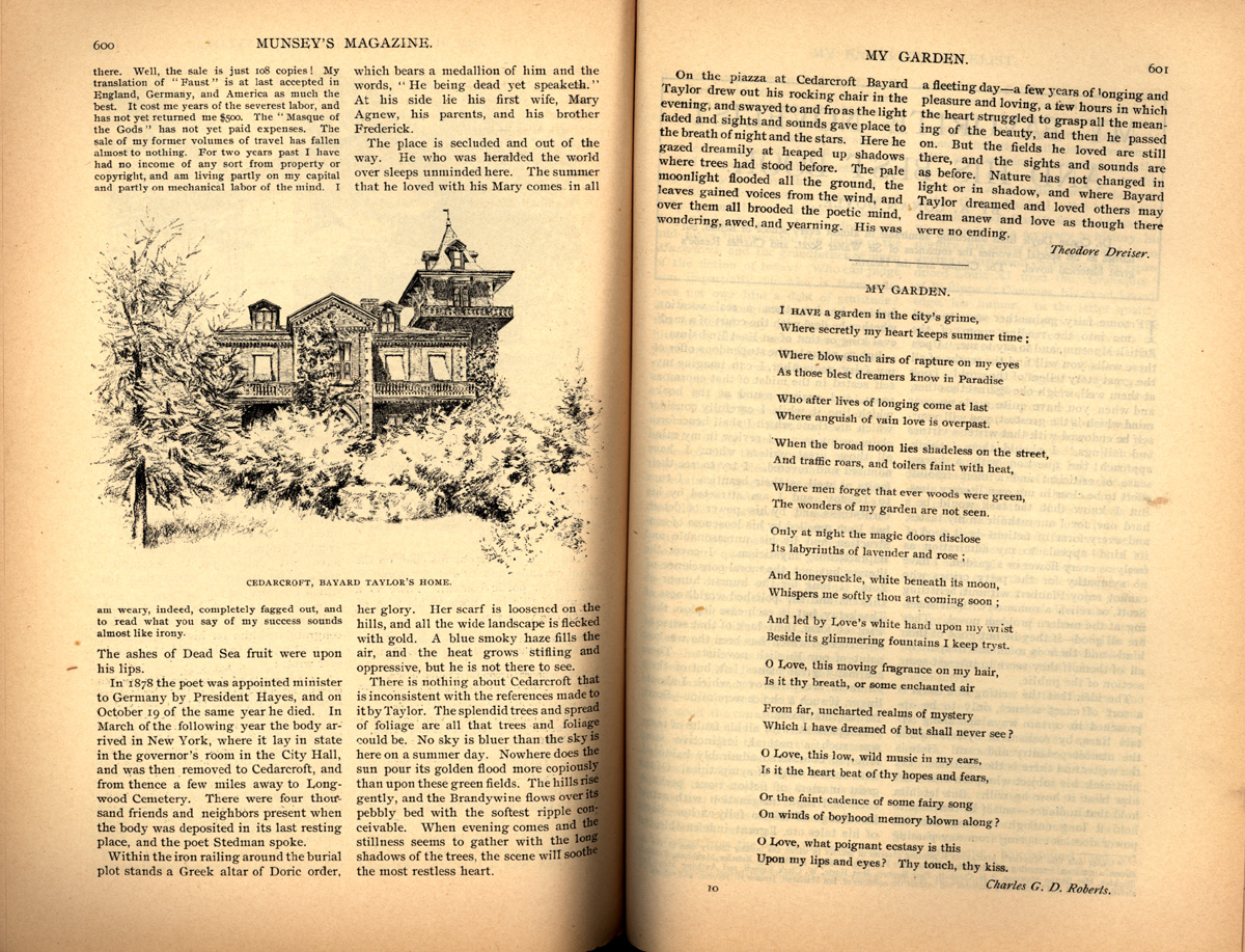 magazine interior featuring illustrations of a house and a poem