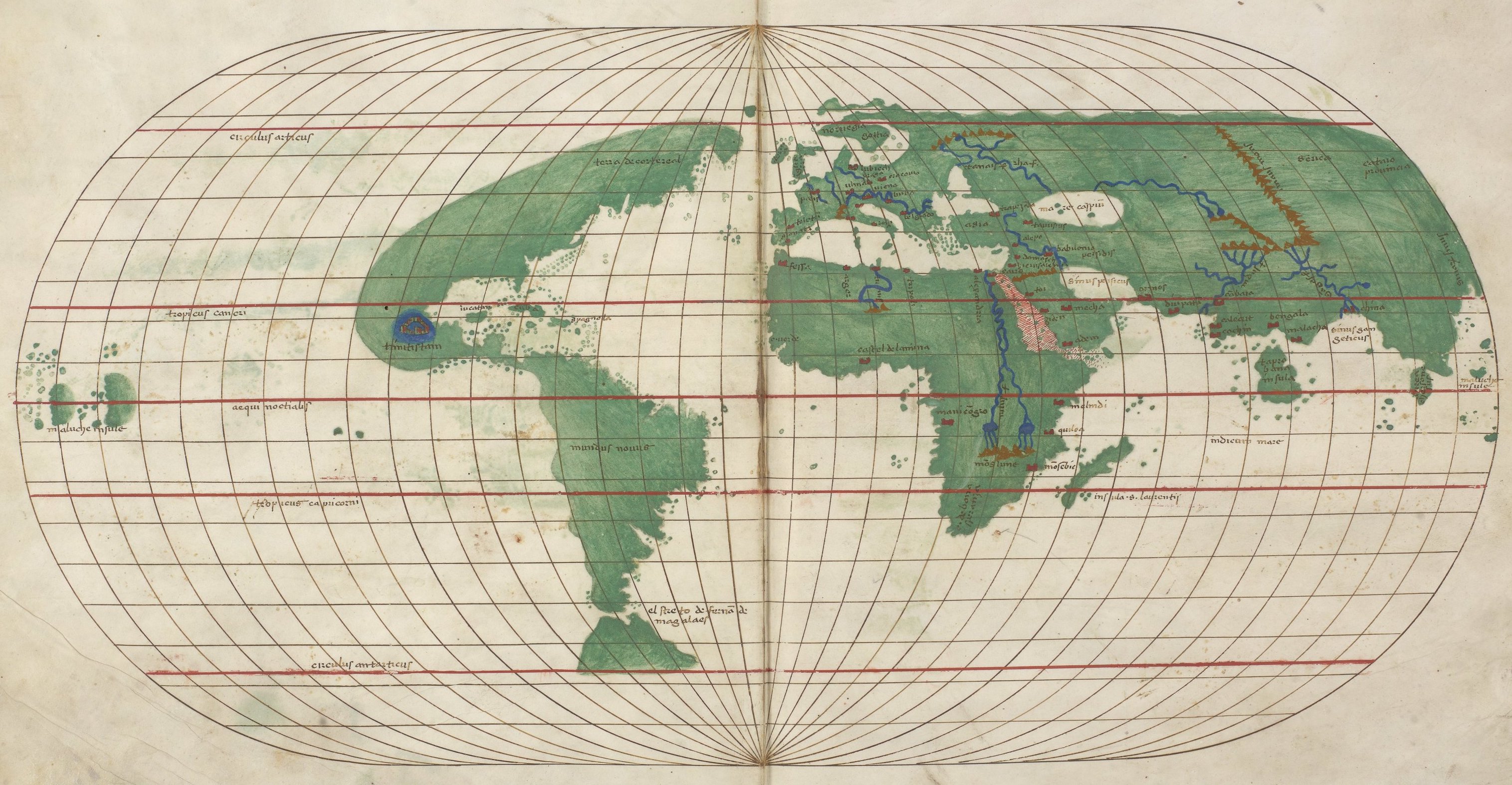 World map from the 1530s from a manuscript portolan