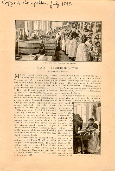 magazine interior page featuring black and white photos of women at work in a cartridge factory