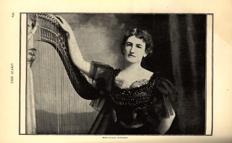 photo of Miss Clara Winters with her harp