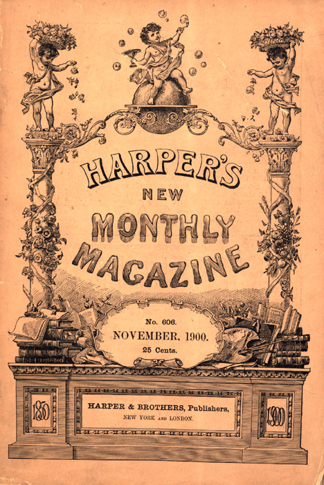 paper cover of Harper's new monthly magazine featuring an illustration of cherubs with fruit