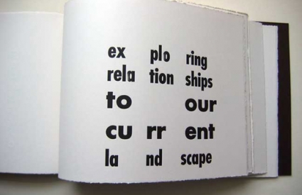 Page from 6 Words: "exploring relationships to our current landscape"
