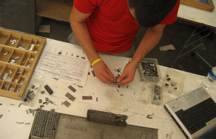 View from above, student setting type