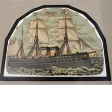 Trade card of a combination steam and sail boat, Kaplan Collection.