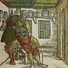 Image from the title page of Artzney Buchlein wider allerlei Kranckeyten vnd Gebrechen der Tzeen (1520), the first printed book on dentistry 