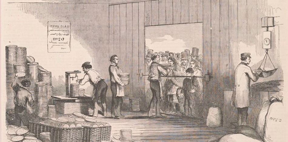 Lithograph of bakers preparing matzoh