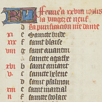 L: a close up of elaborate text from an illuminated manuscript; R: A screenshot of an online database, which reads  Title: Book of Hours Manuscript Dates: circa 1500 (1490 to 1510) Languages: Latin (recorded as Latin) Materials: Parchment (Parchment) Places: France, Europe (France) Manuscript Uses: Paris Folios: 115 Height: 192