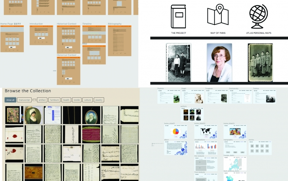 four images of in-progress prototypes of websites from the summer cohort.