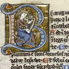 Initial B showing a harpist wearing a crown