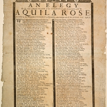 An Elegy On the much Lamented Death of the Ingenious and Well-Belov'd Aquila Rose, Clerk to the Honourable Assembly at Philadelphia, who died the 24th of the 6th Month, 1723. Aged 28. Philadelphia: [Printed by Benjamin Franklin for Samuel Keimer], 1723. University of Pennsylvania Libraries collection.