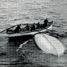 Photo of overturned lifeboat on which 28 titanic survivors spent the night, from John B. Thayer's The Sinking of the Titanic (Philadelphia, 1940) Rare Book and Manuscript Library