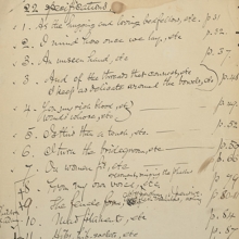 Walt Whitman, “22 specifications,” Manuscript, [1882], List of the passages to be expunged from James Osgood’s 1881 Boston edition (6th ed.) of Whitman’s Leaves of Grass. 