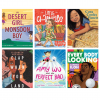 A grid of children's book covers of the following books: 'Desert Girl, Monsoon Boy,' 'Little Changlas,' 'Cora Cooks Pancit,' 'Clap When You Land,' 'Amy Wu and the Perfect Bao,' 'Everybody Looking'