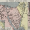 Map labeled "The Turkish Attack on Egypt" shows the Peninsula of Sinai plus portions of Egypt and Palestine