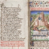 Image of medieval manuscript with text on left and picture on right
